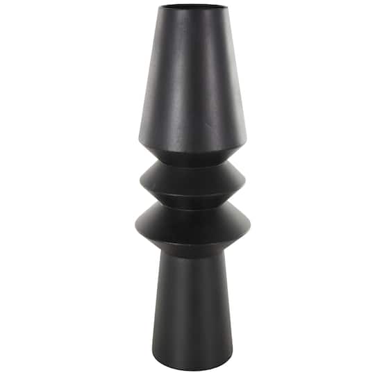 24" Black Metal Art Deco Fluted Decorative Vase